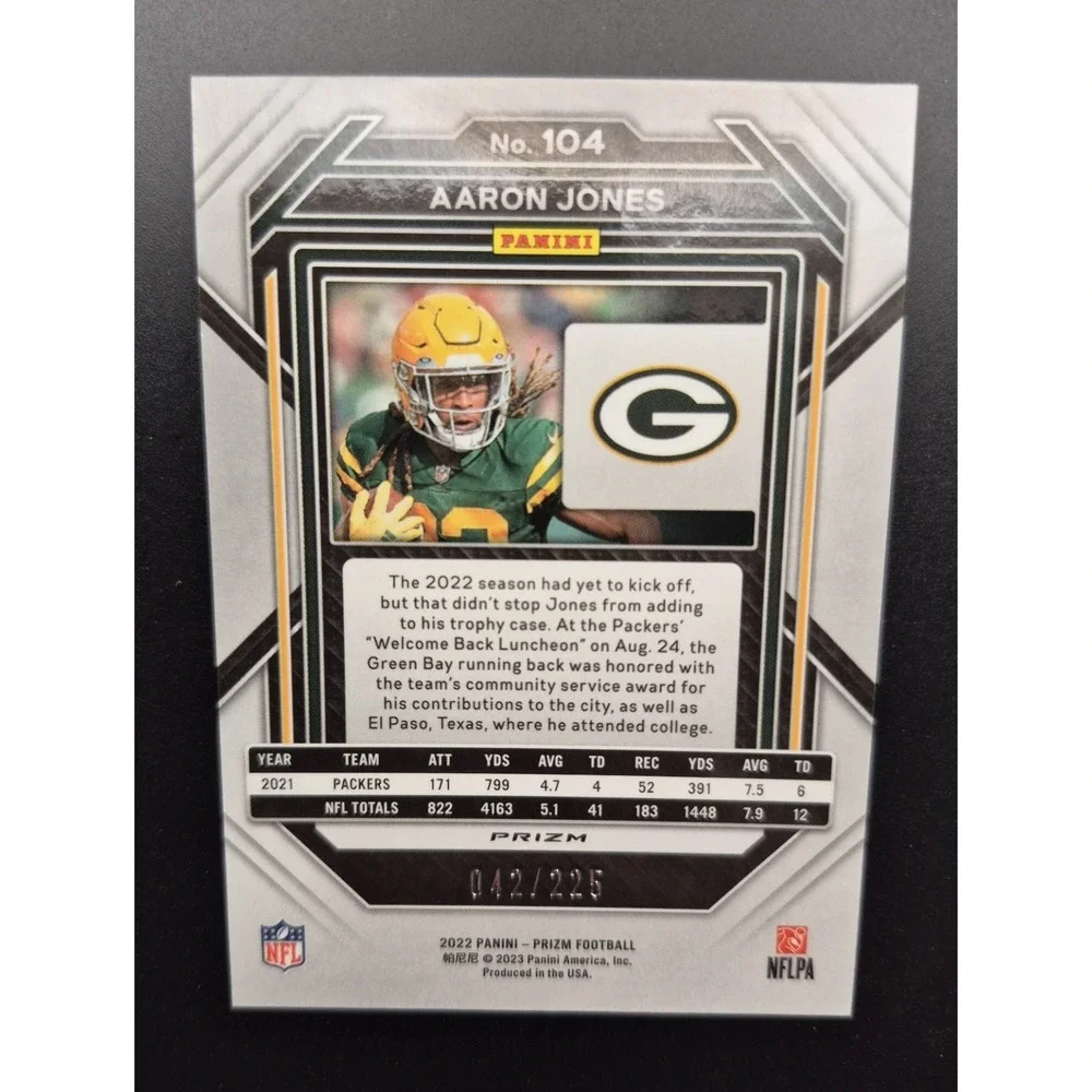 2022 Panini Prizm Aaron Jones #104 Purple Ice‎ /225 Green Bay Packers